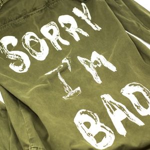 Forever 21 Sorry I'm Bad Green Denim Army Jacket